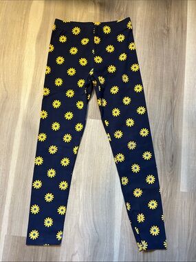 Primary Girls' Navy Leggings with Yellow Daisy Print